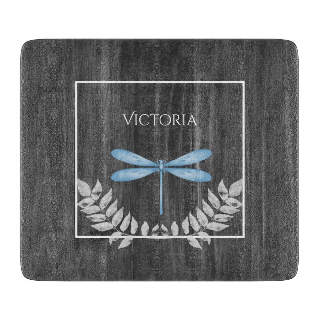 Blue Dragonfly Rustikales Personalisiertes Schneid Schneidebrett (Vorderseite)