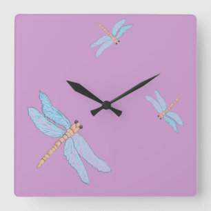 Blue Dragonfly Wall Clock Quadratische Wanduhr