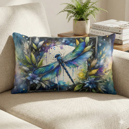 Blue Dragonfly Watercolor Botanical Lendenkissen