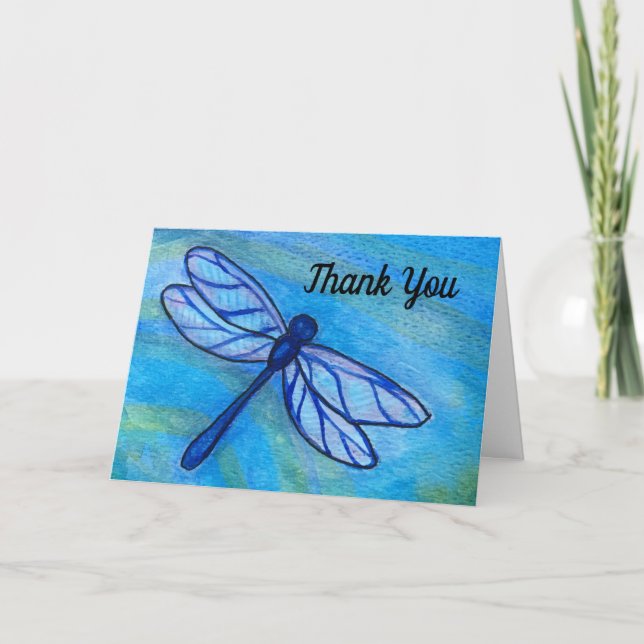 Blue Dragonfly Watercolor Vielen Dank Karte (Vorderseite)