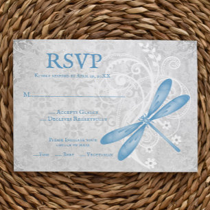 Blue Dragonfly Wedding RSVP Card Karte