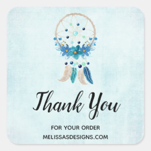 Blue Dreamcatcher Boho Design Business Vielen Dank Quadratischer Aufkleber