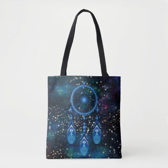 Blue Dreamcatcher Celestial Gold Stars Tasche (Vorderseite)