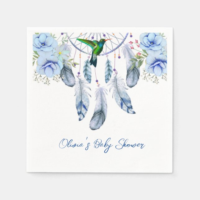 Blue Dreamcatcher Hummingbird Boy Baby Dusche Serviette (Vorderseite)