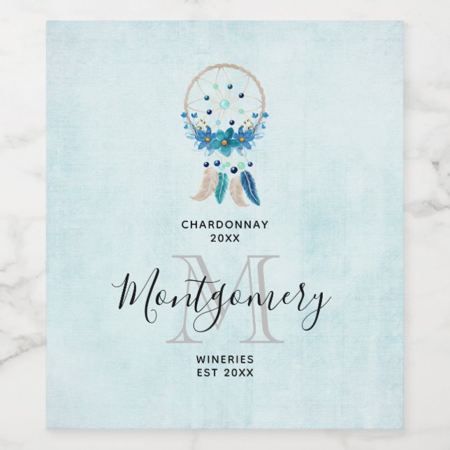 Blue Dreamcatcher Stilvoll Barock Design Wine tast Weinetikett (Einzelnes Label)