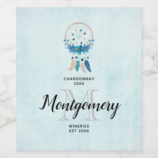 Blue Dreamcatcher Stilvoll Barock Design Wine tast Weinetikett (Einzelnes Label)