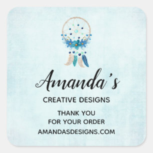 Blue Dreamcatcher Stylish Boho Design Business Quadratischer Aufkleber