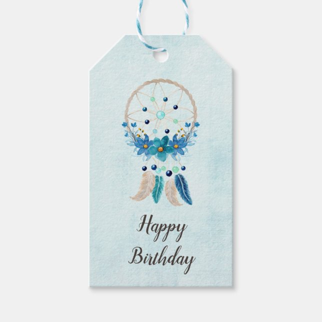 Blue Dreamcatcher Stylish Boho Design Geburtstag Geschenkanhänger (Vorderseite)
