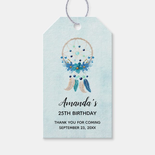 Blue Dreamcatcher Stylish Boho Design Geburtstag Geschenkanhänger (Vorderseite)