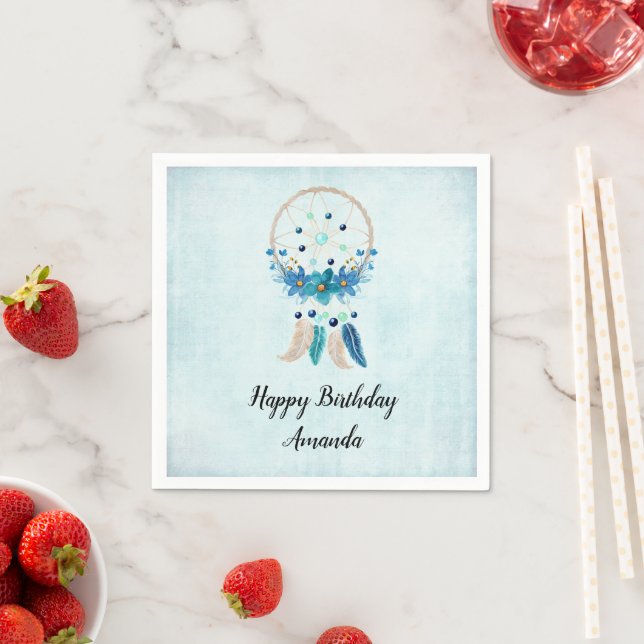 Blue Dreamcatcher Stylish Boho Design Geburtstag Serviette (Beispiel)