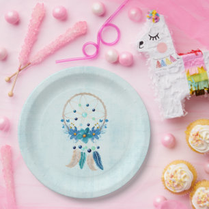 Blue Dreamcatcher Stylish Boho Design Pappteller