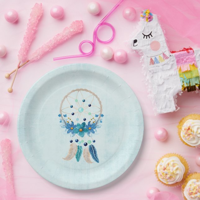 Blue Dreamcatcher Stylish Boho Design Pappteller (Party)