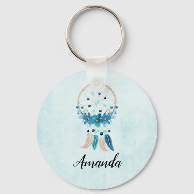 Blue Dreamcatcher Stylish Boho Design Schlüsselanhänger (Vorderseite)