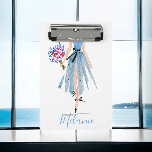 Blue Dress Blume Woman Chic Fashion Stilvoll Mini Klemmbrett
