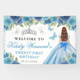 Blue Dress Red Hair Princess Floral Birthday Banner