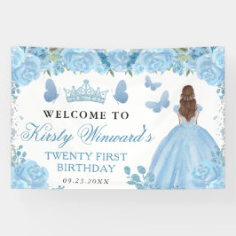 Blue Dress Red Haired Princess Floral Birthday Banner