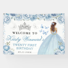 Blue Dress Red Haired Princess Floral Birthday Banner