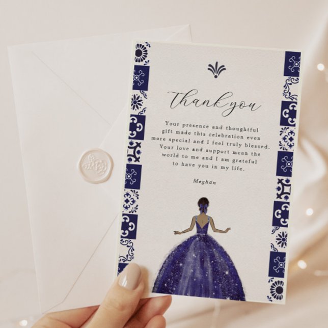Blue Dress Wall Tiles Quinceañera Dankeskarte (Von Creator hochgeladen)