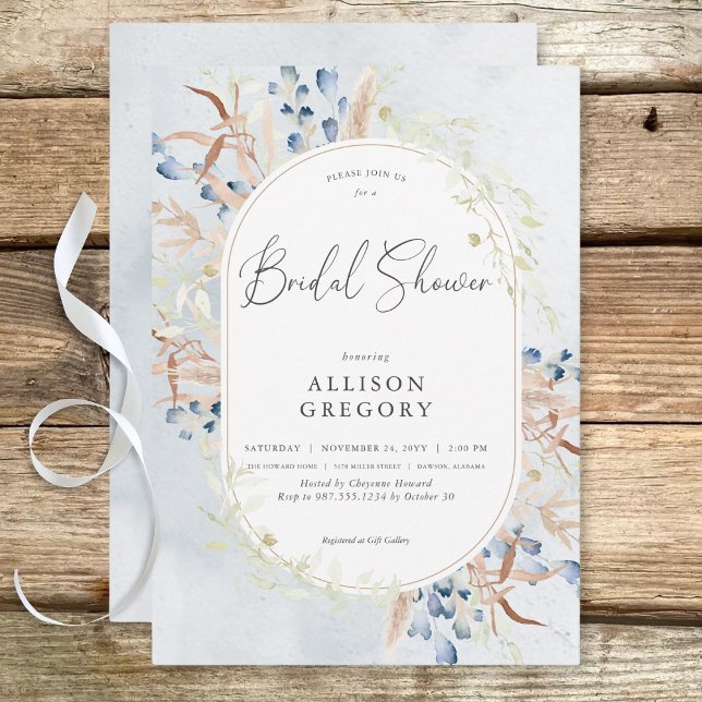 Blue Dried Boho Blume Blue Brautparty Einladung (Blue Dried Boho Flowers Blue Bridal Shower Invitation)