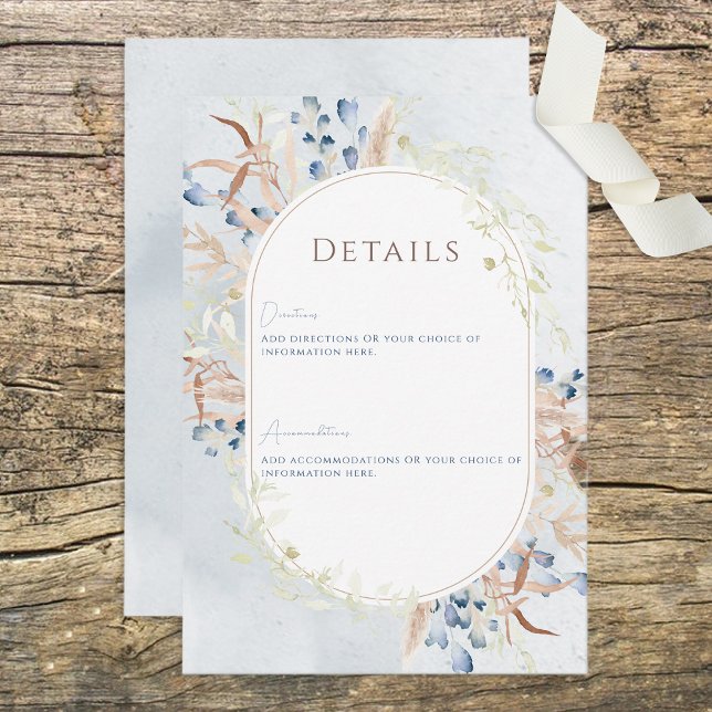 Blue Dried Boho Blume Blue Wedding Details Begleitkarte (Von Creator hochgeladen)