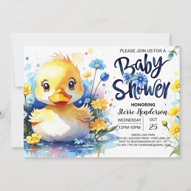 Blue Duckling Baby Showeinladung Einladung (Vorderseite)