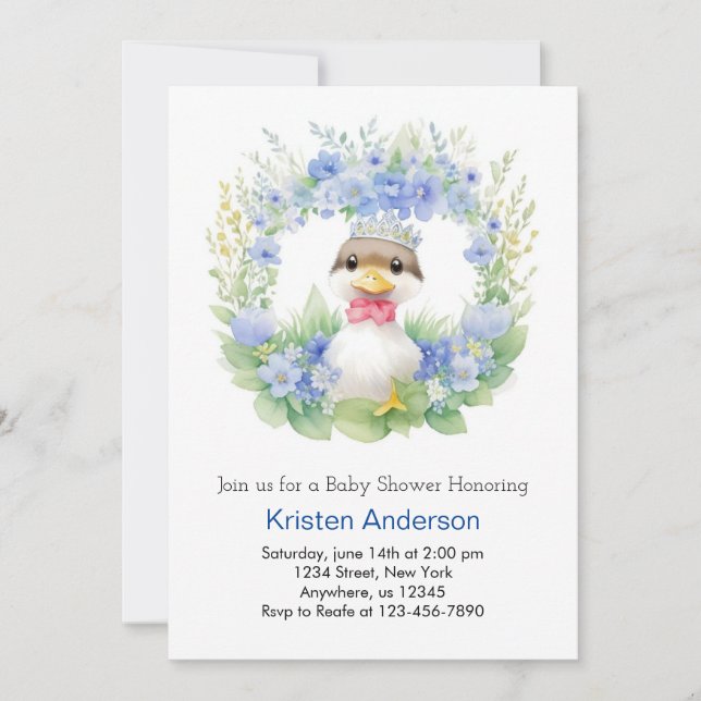 Blue Duckling Niedlich Watercolor Boy Baby Showdus Einladung (Vorderseite)