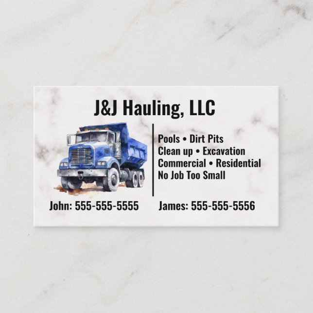 Blue Dump Truck Business Card Visitenkarte (Vorderseite)