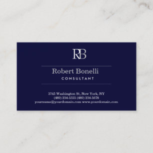 Blue Dunkel Gray Monogram Business Card Visitenkarte