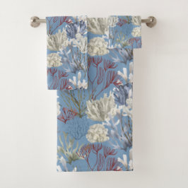 Blue Dusk Solid mit Undersea Print Badhandtuch Set