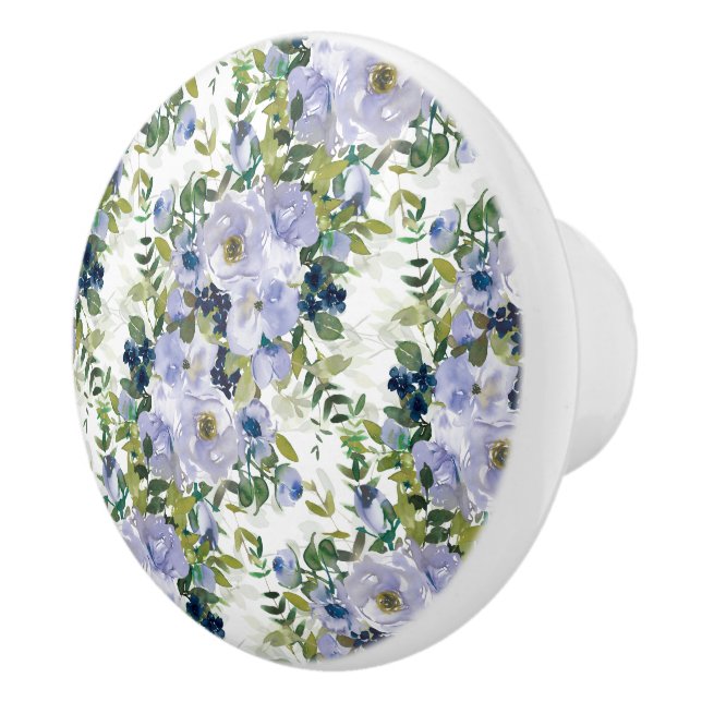 Blue Dusty Blue Floral White Springtime Keramikknauf (Rechts)