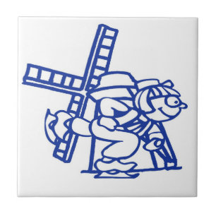 Blue Dutch Boy Windmill Fliese