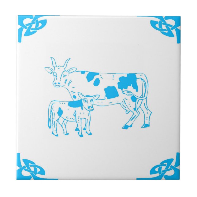 Blue Dutch Cow Delft Look Fliese (Vorderseite)