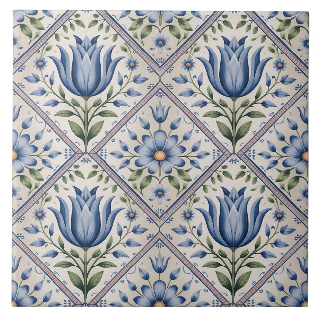 Blue Dutch Delft Pattern  Fliese (Vorderseite)