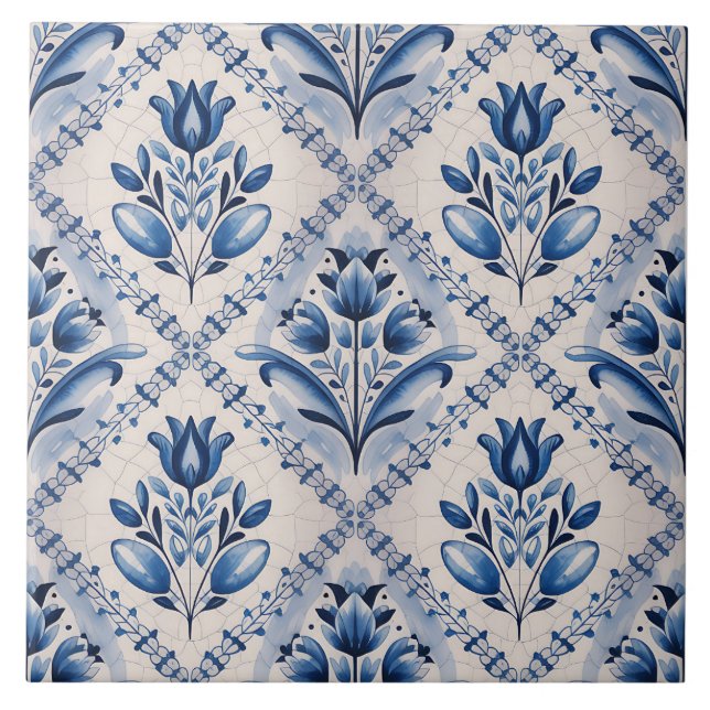 Blue Dutch Delft Pattern  Fliese (Vorderseite)