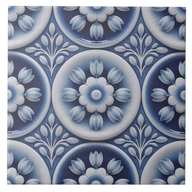 Blue Dutch Delft Pattern  Fliese (Vorderseite)