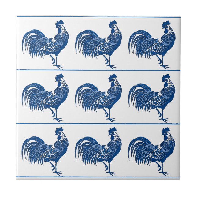 Blue Dutch Roosters Keramik Tile Fliese (Vorderseite)