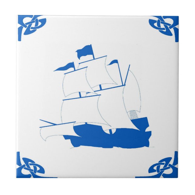 Blue Dutch Ship Fliese (Vorderseite)