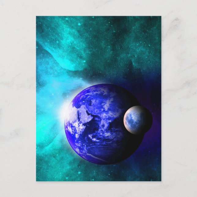 Blue Earth Moon Space Postkarte (Vorderseite)