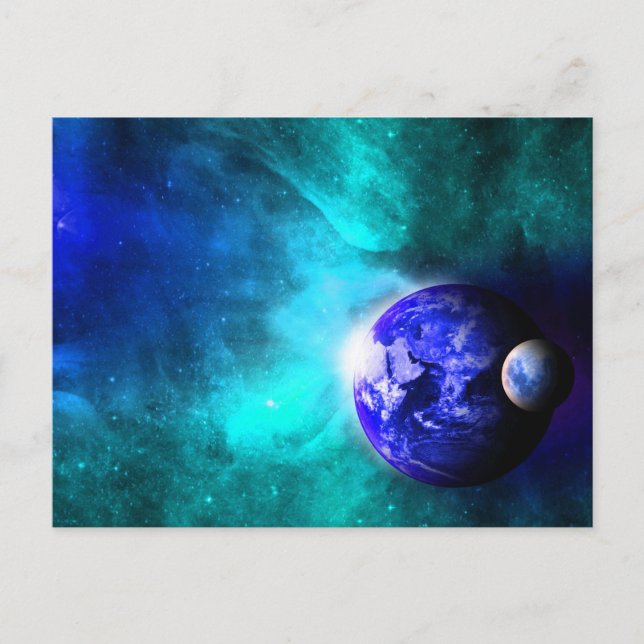 Blue Earth Moon Space Postkarte (Vorderseite)