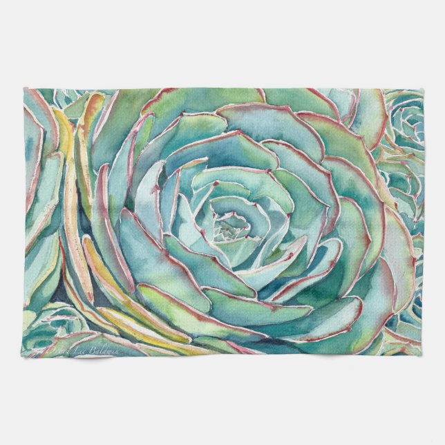 Blue Echeveria Sukkuläres Küchentuch (Horizontal)