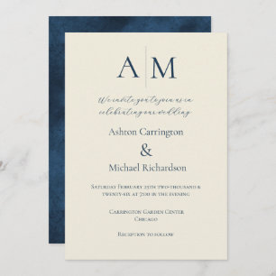 Blue Ecru Monogram Modern Wedding Einladung
