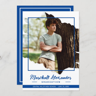 Blue Edgy Abstrakt Torn Foto Abschluss Einladung