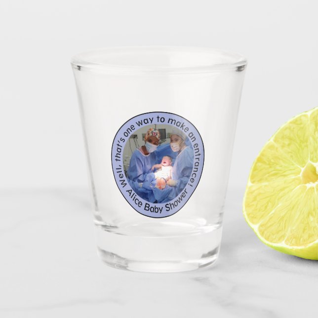 Blue Editable Celebrating Cesarean Birth Schnapsglas (Vorderseite)