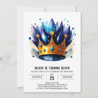 Blue Editable Prince Crown Geburtstag Einladung