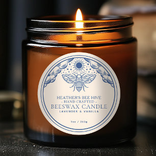 Blue Editable Tarot Honeybee Candle Étiquette