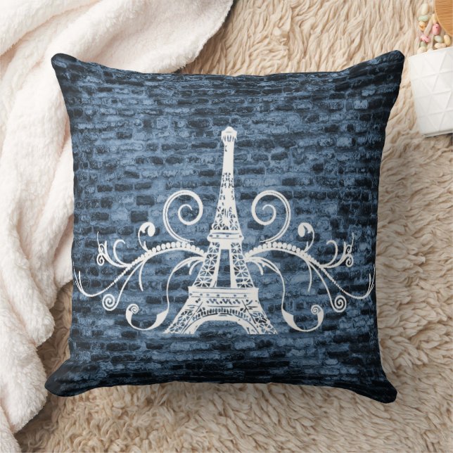 Blue Eiffel Handtuch Grunge Kissen (Decke)