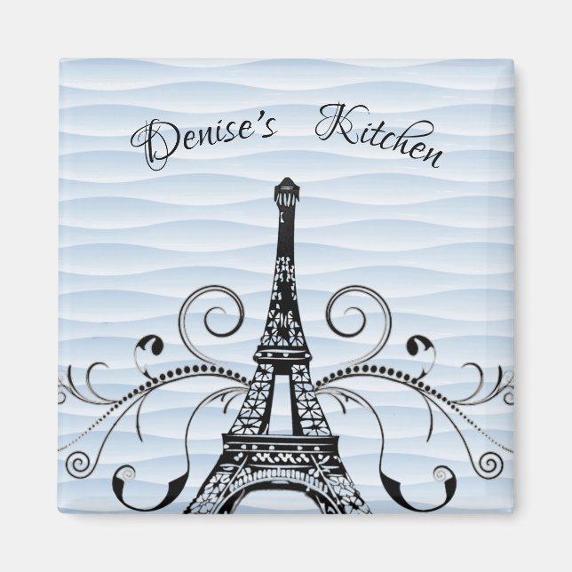 Blue Eiffel Tower Blühte Magnet (Vorne)
