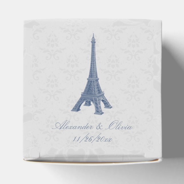 Blue Eiffel Tower Damask Wedding Favor Box Geschenkschachtel (Oben)
