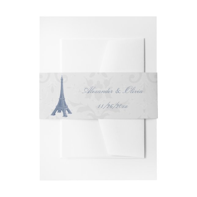 Blue Eiffel Tower Damask Wedite Bly Band (Vorderseite Beispiel)