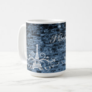Blue Eiffel Tower Grunge Café Mug